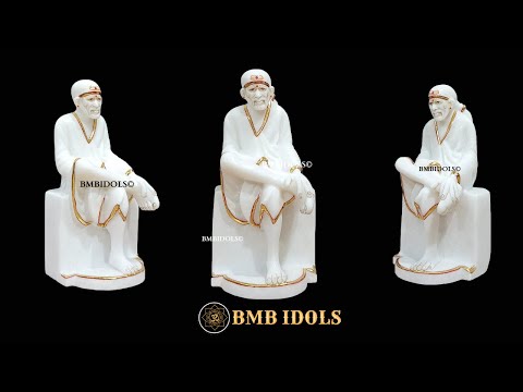 Gold Plated Marble Sai Baba Idol for Home and Temples in 9inches